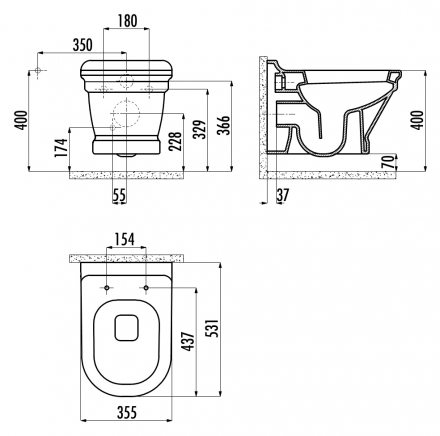 Creavit Antik AN320-11CB00E-0000 унитаз подвесной (чаша)