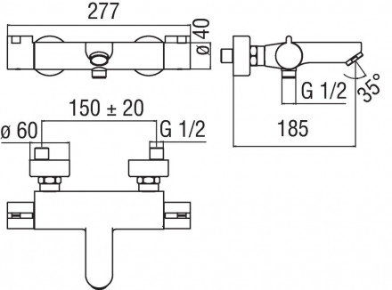 Nobili ABC AB87010-1CR смеситель для ванны термостатический