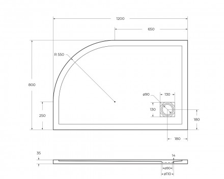 BelBagno UNO TRAY-MR-UNO-RH-120/80-550-35-W-L-CR душевой поддон из искусственного мрамора в комплект
