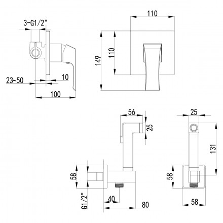 Lemark Unit LM4519C смеситель с гигиеническим душем, встраиваемый