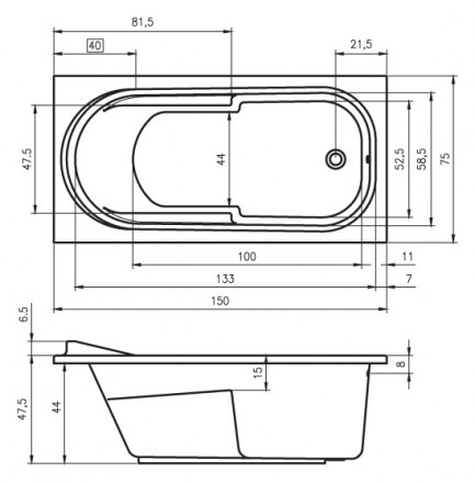 Riho Columbia 150x75 без гидромассажа акриловая ванна