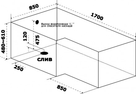 BAS Эсте 170х85 Акриловая ванна без гидромассажа левая