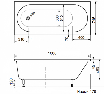 Aquastone Наоми 170 Ванна из искусственного камня