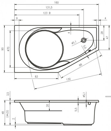 Riho Yukon 160x90 без гидромассажа акриловая ванна правая