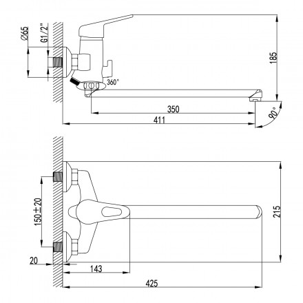 Lemark Luna LM4151C смеситель для ванны и душа