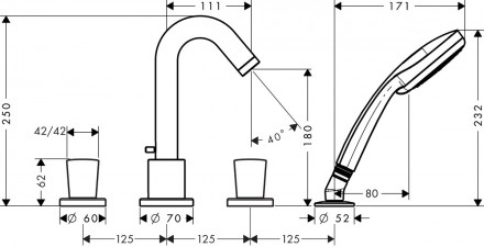 Hansgrohe Logis 71314000 смеситель для ванны на 4 отверстия (внешняя часть)
