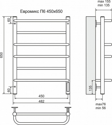 Terminus Евромикс П6 450x650 полотенцесушитель электрический черный матовый