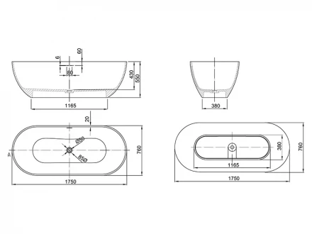 UNI-FLOW OVAL FS307-1750 Gloss White Ванна отдельностоящая