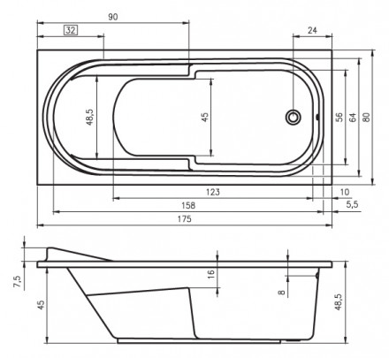 Riho Columbia 175x80 без гидромассажа акриловая ванна