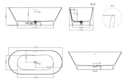 Salini Mona 102912GF Ванна отдельностоящая белый 170x72