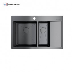Omoikiri Akisame 78-2-GM-L мойка 780x510 вороненая сталь
