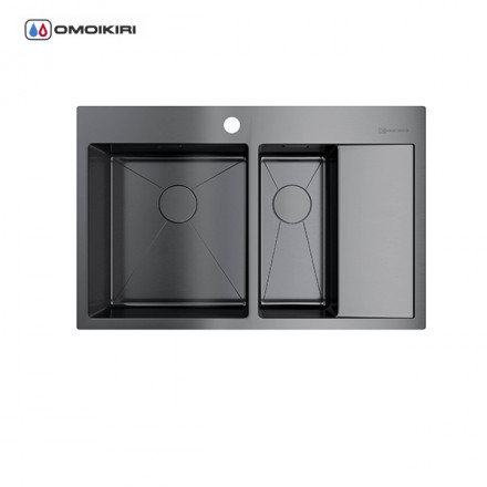 Omoikiri Akisame 78-2-GM-L мойка 780x510 вороненая сталь
