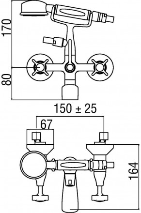 Nobili Carlos Primero T3 CP210-T3CR смеситель для ванны (с душевым набором)