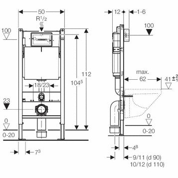 Geberit Duofix 458.124.21.1 инсталляция для подвесного унитаза с клавишей Delta 21
