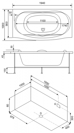 BAS Фиеста 194x90 боковой экран левый