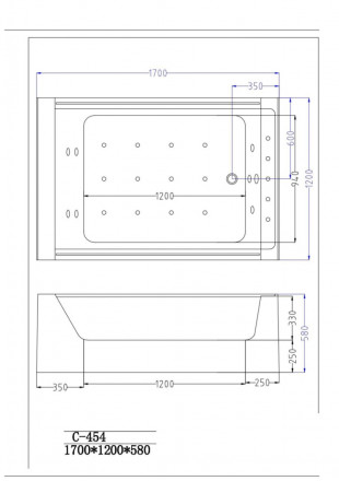 Ceruttispa C-454 Акриловая ванна с гидромассажем 170x120