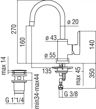 Nobili ABC AB87338-2CR смеситель для раковины высокий, поворотный излив