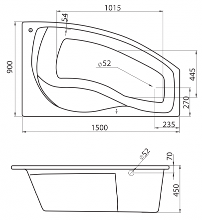 Акриловая ванна Santek Майорка 150x90 без гидромассажа (правая)