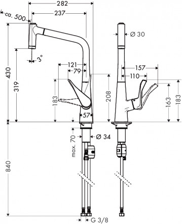 Hansgrohe Metris 14820000 смеситель для кухни с выдвижным изливом
