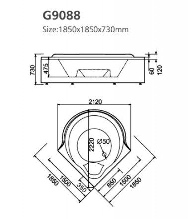 Gemy G9088 K Акриловая ванна 185x185