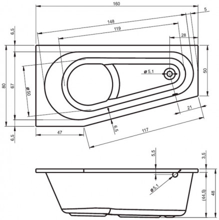 Riho Delta 160x80 без гидромассажа акриловая ванна левая