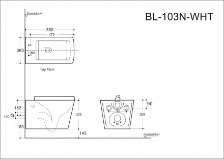 Aquanet Tavr-W BL-103N-WHT Rimless Унитаз подвесной