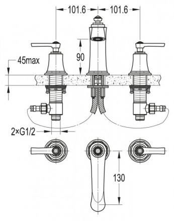Cezares LIBERTY-BLS-01-W0 Смеситель для раковины на 3 отверстия