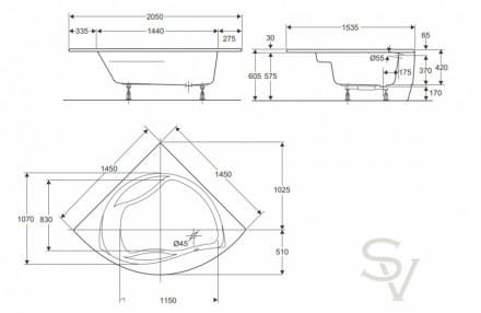 Jacob Delafon Presqu&#039;ile E6045RU-00 Акриловая ванна 145x145