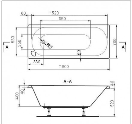 Polyagram Klasik 160x70 Акриловая ванна