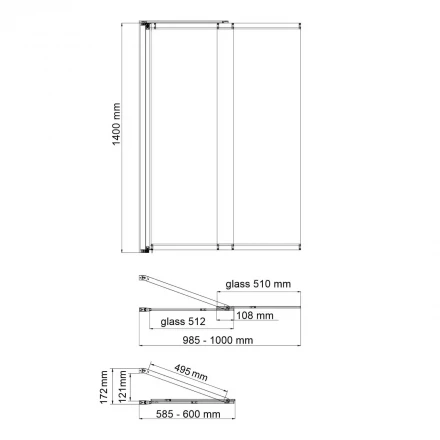 Wasserkraft Dill 61S02-100 WasserSchutz Fixed Стеклянная шторка для ванны (раздвижная, распашная)