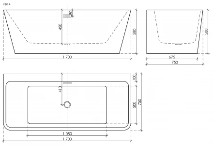 Sancos Square FB14 ванна акриловая 170x75x58