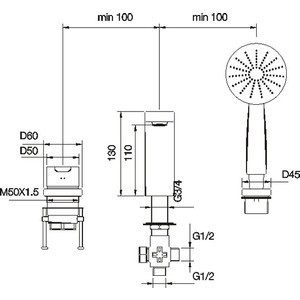 Vega Mod 91A3015022 Смеситель на борт ванны (3 элемента)