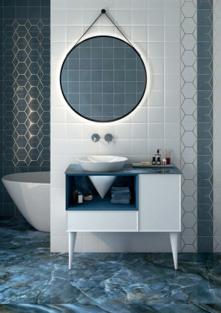Kerama Marazzi Cono 97 тумба подвесная с открытой полкой и ящиками, белая матовая-синяя