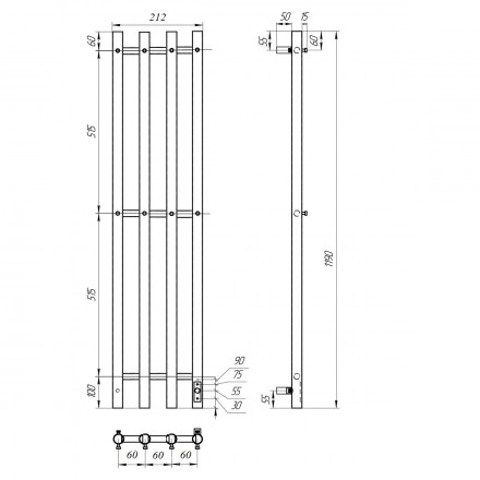 POINT Деметра PN12832B П3 Полотенцесушитель электрический 120x1200 (диммер справа, черный)