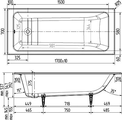 Wotte Line 160х70 Чугунная ванна