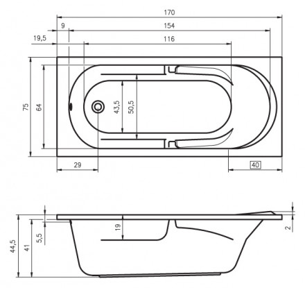Riho Future 170x75 без гидромассажа акриловая ванна