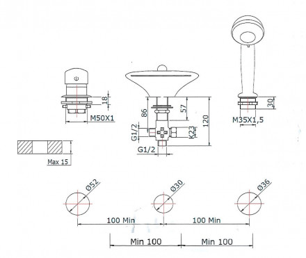 Vega Niagara 91A1605125 Lux Смеситель на борт ванны (3 элемента)