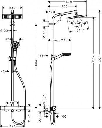 Hansgrohe Crometta Е 240 1jet Showerpipe 27271000 душевая стойка