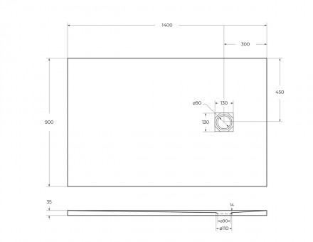 BelBagno UNO TRAY-MR-UNO-AH-140/90-35-W-CR душевой поддон из искусственного мрамора в комплекте с сифоном
