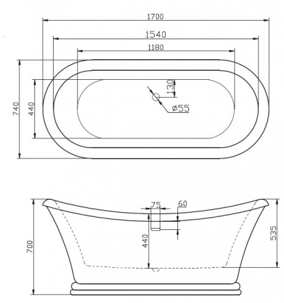 Belbagno BB09-CRM Акриловая ванна 170x74