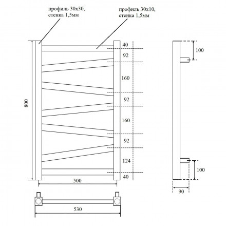 Point Феникс PN15158BE П7 500x800 Полотенцесушитель электрический левый/правый, черный