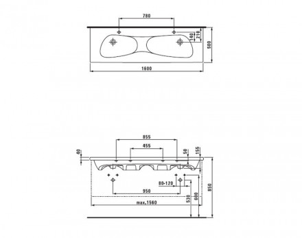 Laufen Palomba 8.1480.9.000.104.1 раковина двойная 160x50 см
