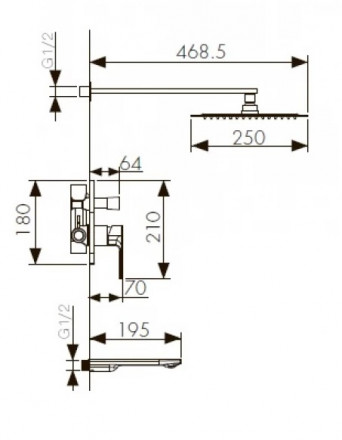 KAISER Linear 59077 Смеситель встраиваемый с верхним душем