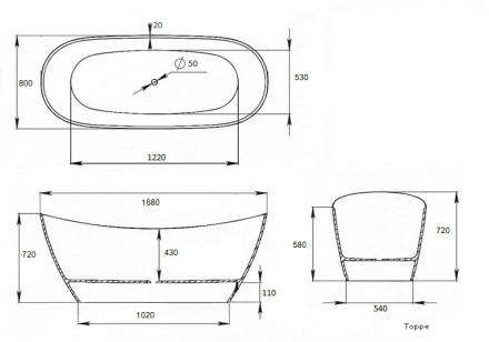 Aquastone Торре 168 Ванна из искусственного камня