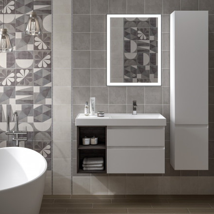 Kerama Marazzi Cubo 90 тумба подвесная с ящиками правая , белая глянцевая-древесная