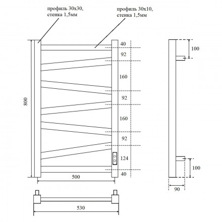 Point Феникс PN15858B П7 500x800 Полотенцесушитель электрический правый, черный