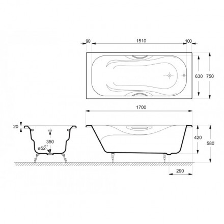 Delice Malibu DLR 230609 Ванна чугунная 170х75