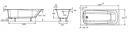 E6812RU-01 PATIO/OLA PATIO Ванна прямоугольная 170х70