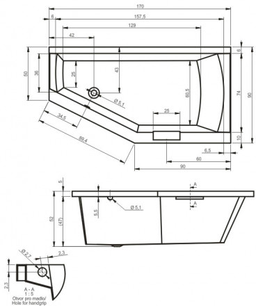 Riho Geta 170x90 без гидромассажа акриловая ванна левая