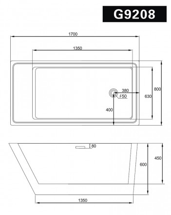 Gemy G9208 Акриловая ванна 170x80